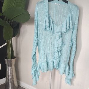 Women's Light Blue Ruffled Top